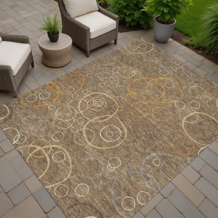 Brown Copper And Ivory Geometric Washable Indoor Outdoor Area Rug Photo 7