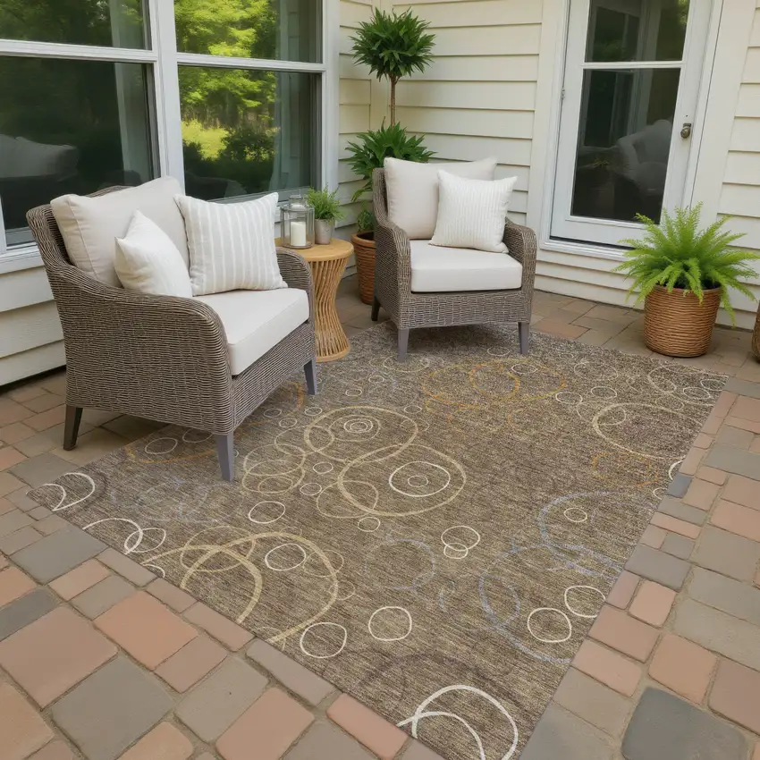 Brown Copper And Ivory Geometric Washable Indoor Outdoor Area Rug Photo 4