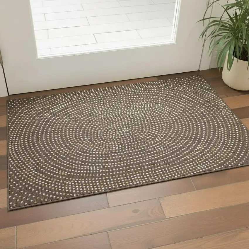 Brown Copper And Ivory Polka Dot Washable Area Rug With UV Protection Photo 2