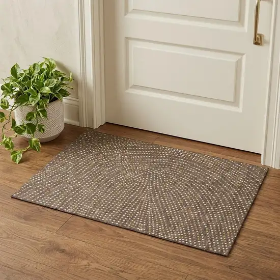 Brown Copper And Ivory Polka Dot Washable Area Rug With UV Protection Photo 1