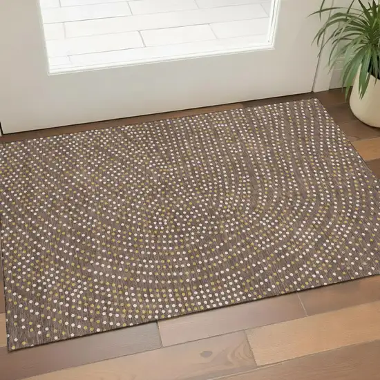 Brown Copper And Ivory Polka Dot Washable Area Rug With UV Protection Photo 1