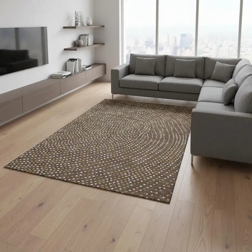 Brown Copper And Ivory Polka Dot Washable Area Rug With UV Protection Photo 2