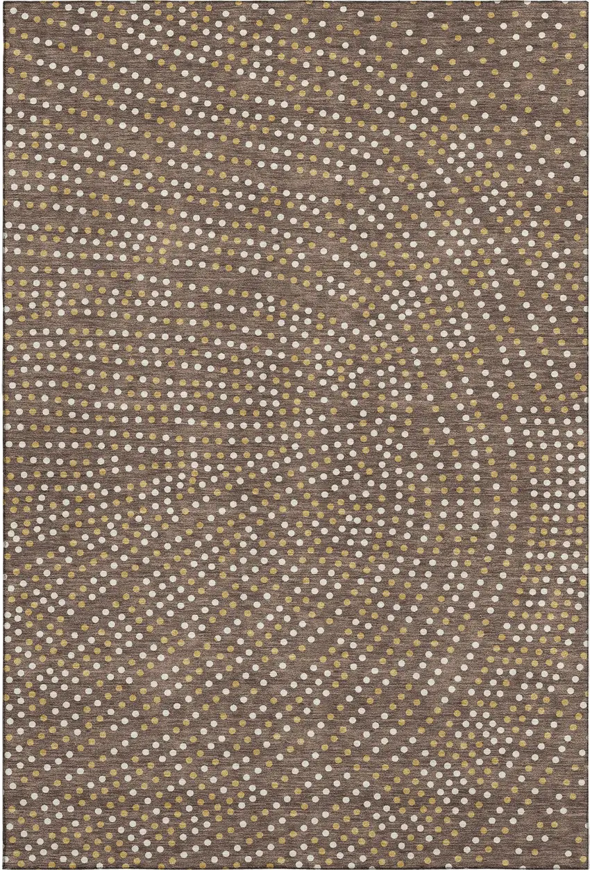 Brown Copper And Ivory Polka Dot Washable Area Rug With UV Protection Photo 1