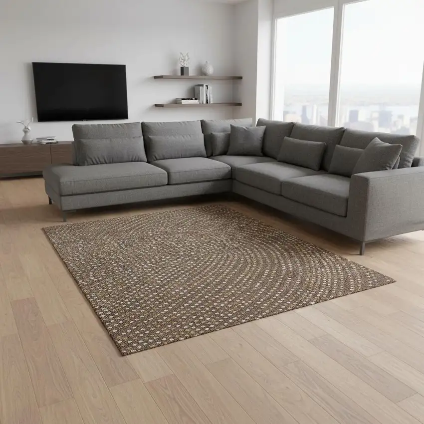 Brown Copper And Ivory Polka Dot Washable Area Rug With UV Protection Photo 2