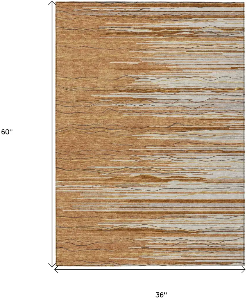 Brown Copper And Ivory Striped Washable Indoor Outdoor Area Rug Photo 3