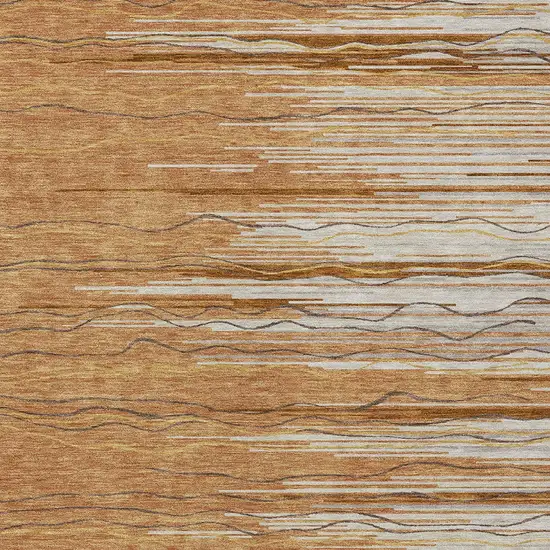 Brown Copper And Ivory Striped Washable Indoor Outdoor Area Rug Photo 5