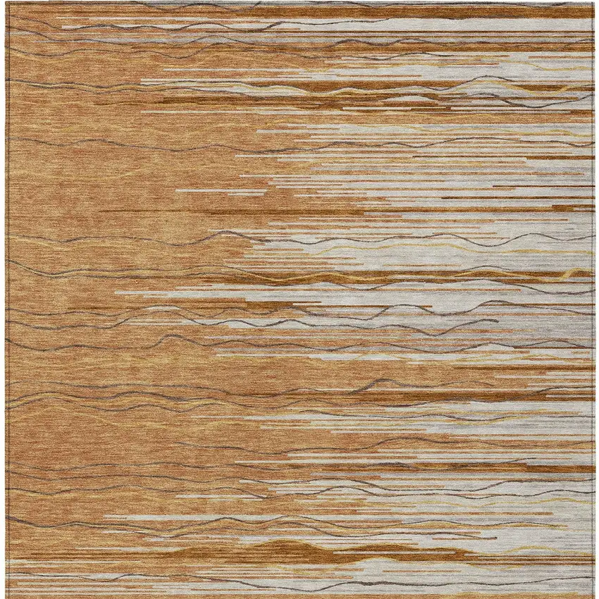 Brown Copper And Ivory Striped Washable Indoor Outdoor Area Rug Photo 6