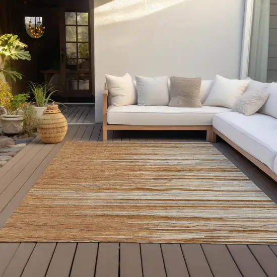 Brown Copper And Ivory Striped Washable Indoor Outdoor Area Rug Photo 7