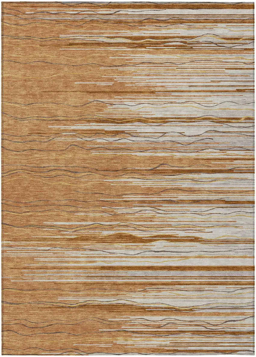 Brown Copper And Ivory Striped Washable Indoor Outdoor Area Rug Photo 2