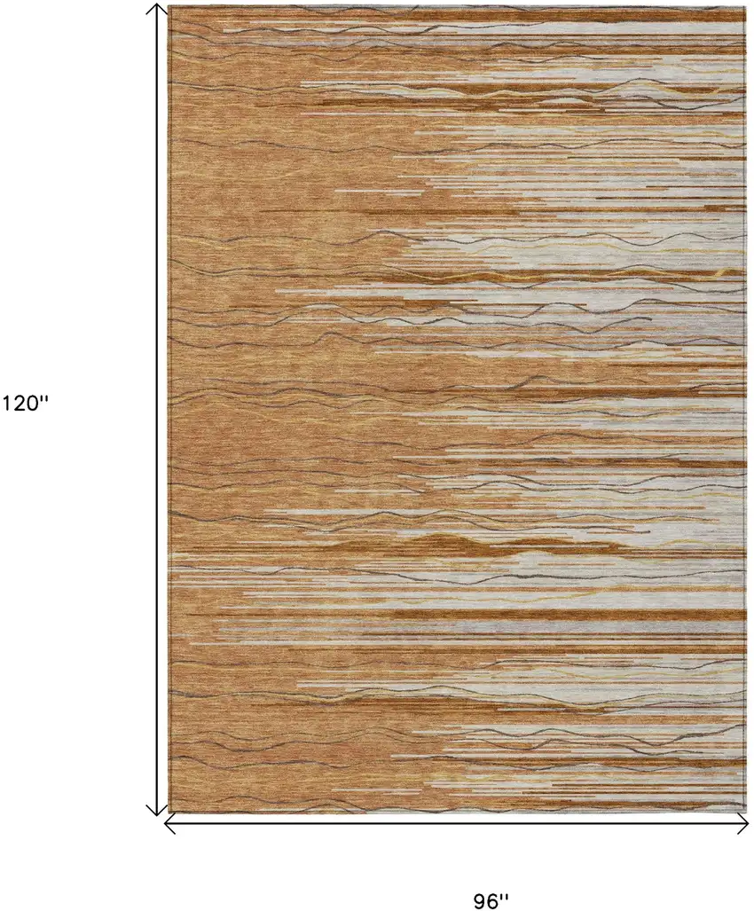 Brown Copper And Ivory Striped Washable Indoor Outdoor Area Rug Photo 3