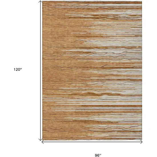 Brown Copper And Ivory Striped Washable Indoor Outdoor Area Rug Photo 3