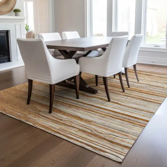 Brown Copper And Ivory Striped Washable Indoor Outdoor Area Rug Photo 9