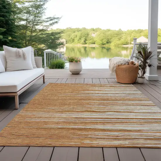 Brown Copper And Ivory Striped Washable Indoor Outdoor Area Rug Photo 9