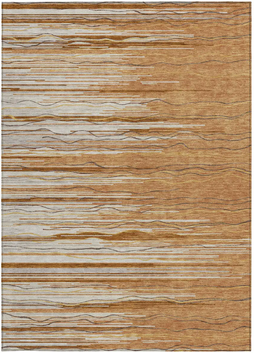 Brown Copper And Ivory Striped Washable Indoor Outdoor Area Rug Photo 6