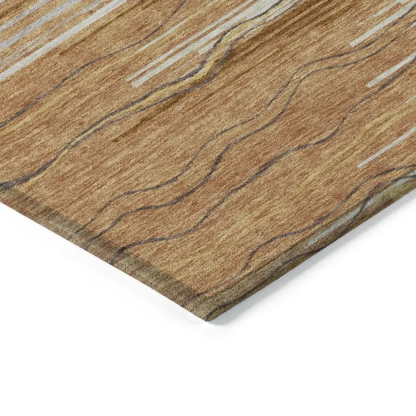 Brown Copper And Ivory Striped Washable Indoor Outdoor Area Rug Photo 4