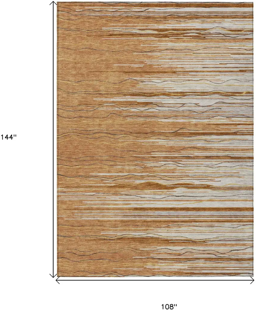 Brown Copper And Ivory Striped Washable Indoor Outdoor Area Rug Photo 3