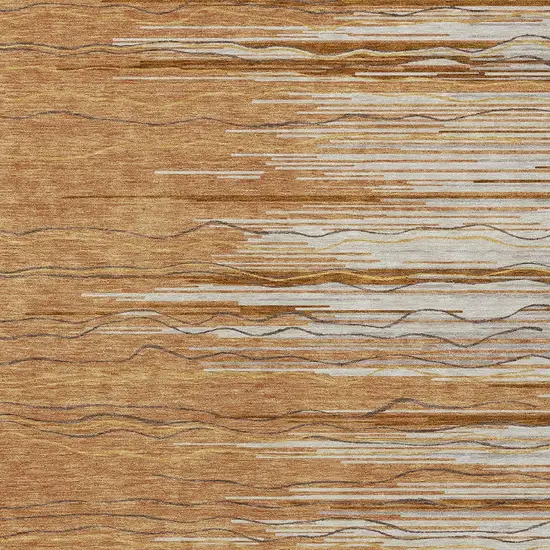 Brown Copper And Ivory Striped Washable Indoor Outdoor Area Rug Photo 5