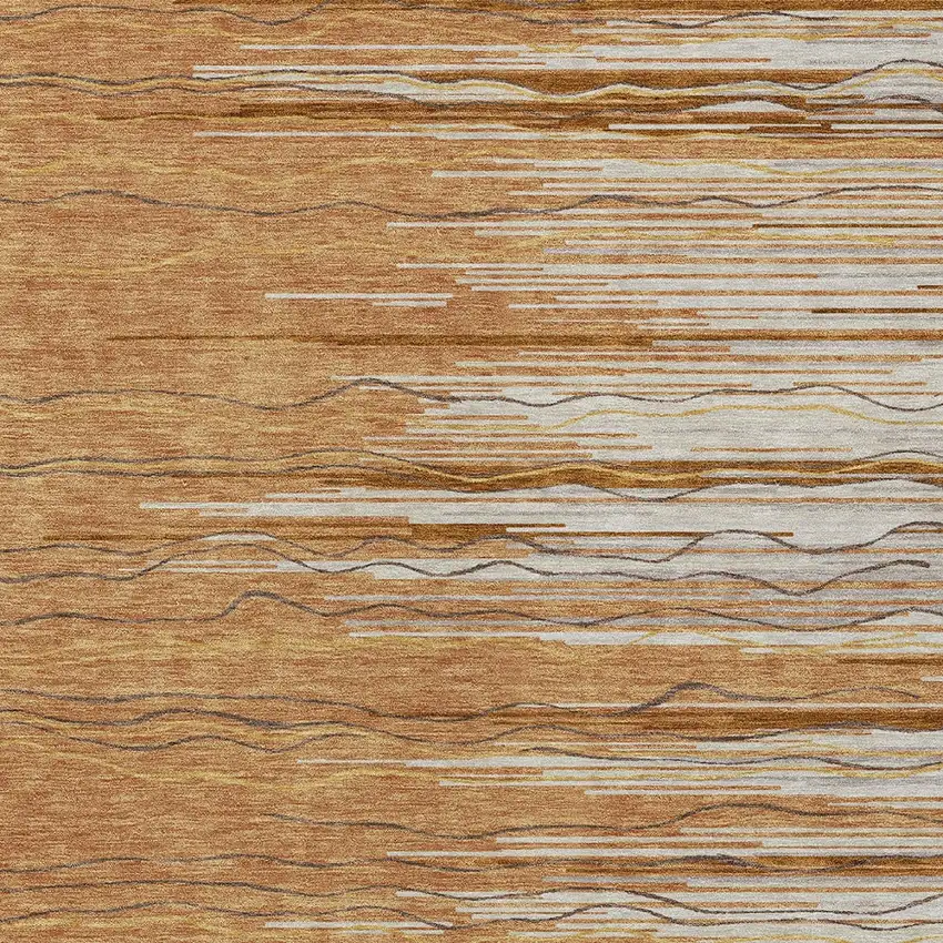 Brown Copper And Ivory Striped Washable Indoor Outdoor Area Rug Photo 5