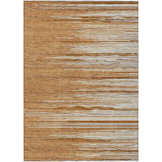 Brown Copper And Ivory Striped Washable Indoor Outdoor Area Rug Photo 2