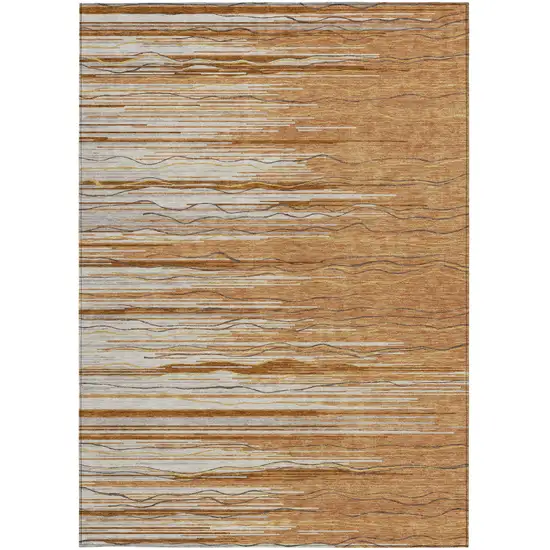 Brown Copper And Ivory Striped Washable Indoor Outdoor Area Rug Photo 5