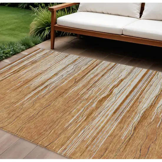 Brown Copper And Ivory Striped Washable Indoor Outdoor Area Rug Photo 1