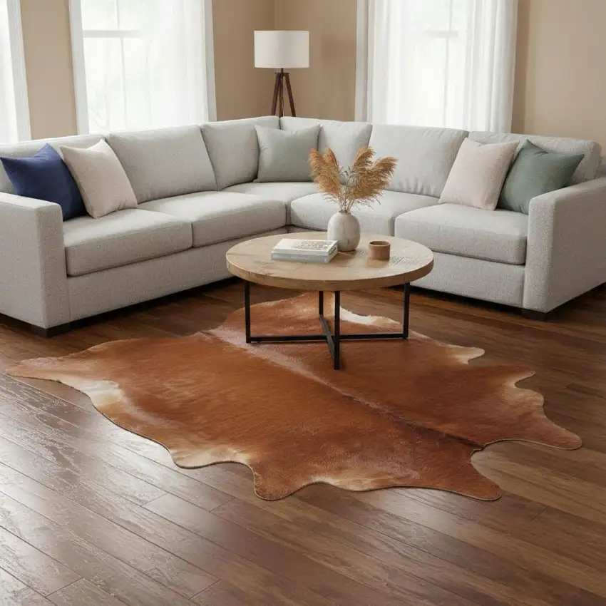 Brown Cowhide Animal Print Power Loom Area Rug Photo 1