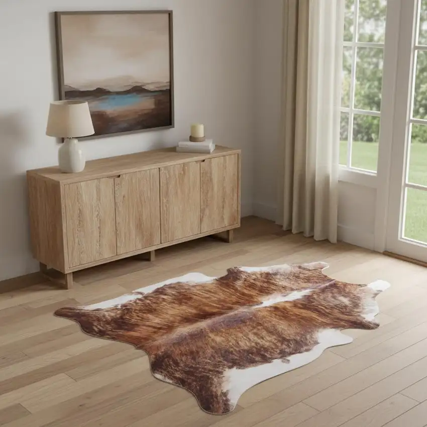 Brown Cowhide Animal Print Power Loom Area Rug Photo 1