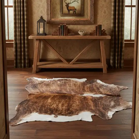 Brown Cowhide Animal Print Power Loom Area Rug Photo 1
