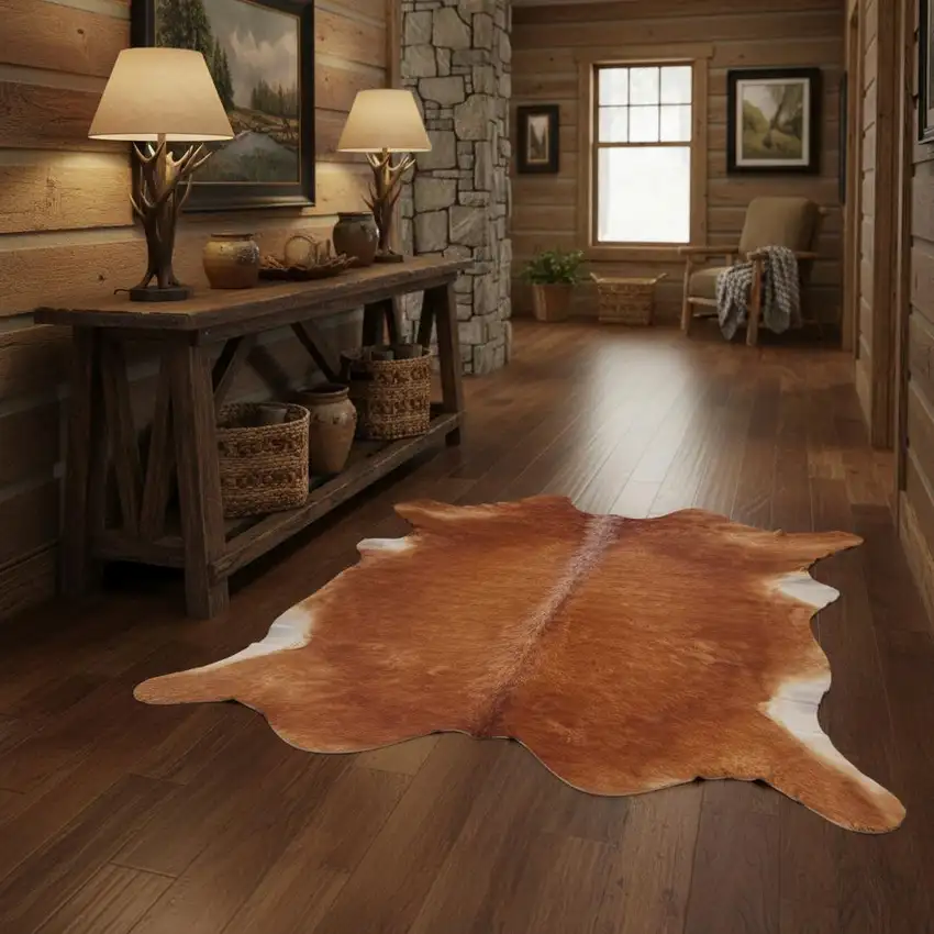 Brown Cowhide Animal Print Power Loom Area Rug Photo 1