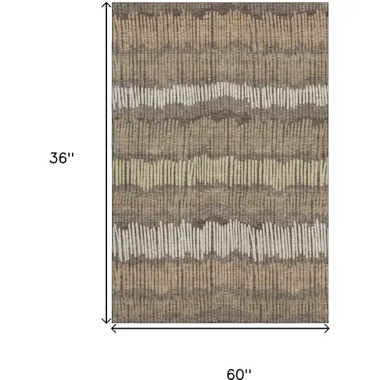 Brown Cream And Ivory Striped Washable Area Rug With UV Protection Photo 3