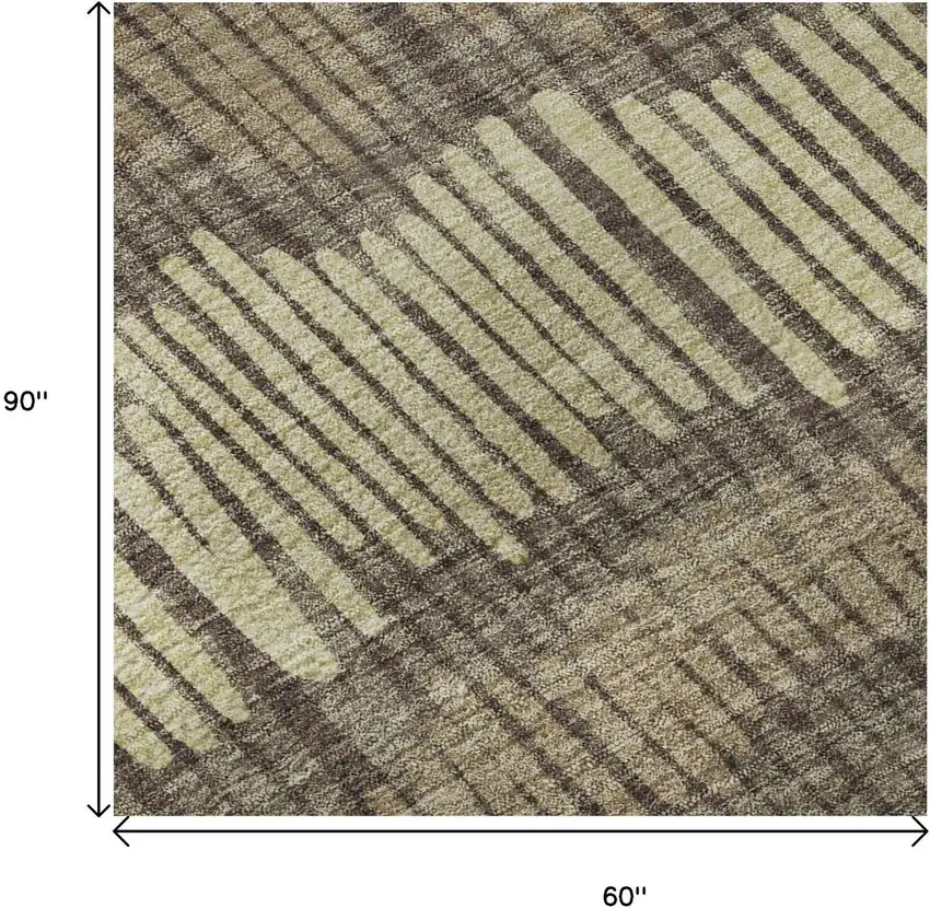 Brown Cream And Ivory Striped Washable Area Rug With UV Protection Photo 9