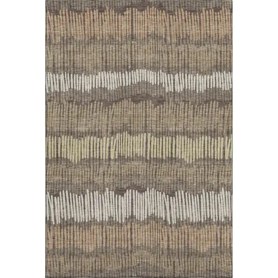 Brown Cream And Ivory Striped Washable Area Rug With UV Protection Photo 5
