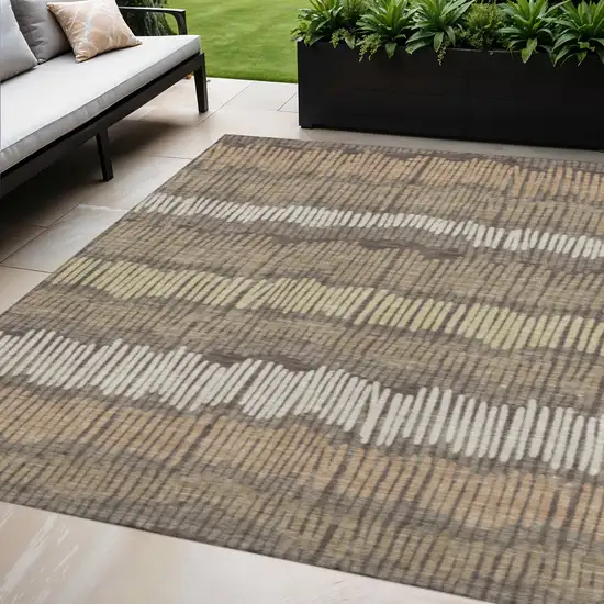 Brown Cream And Ivory Striped Washable Area Rug With UV Protection Photo 8