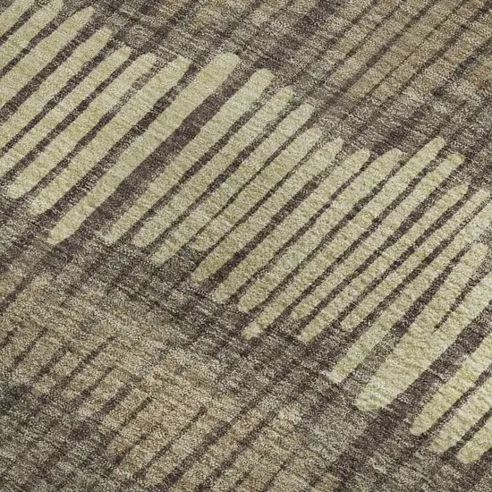 Brown Cream And Ivory Striped Washable Area Rug With UV Protection Photo 3