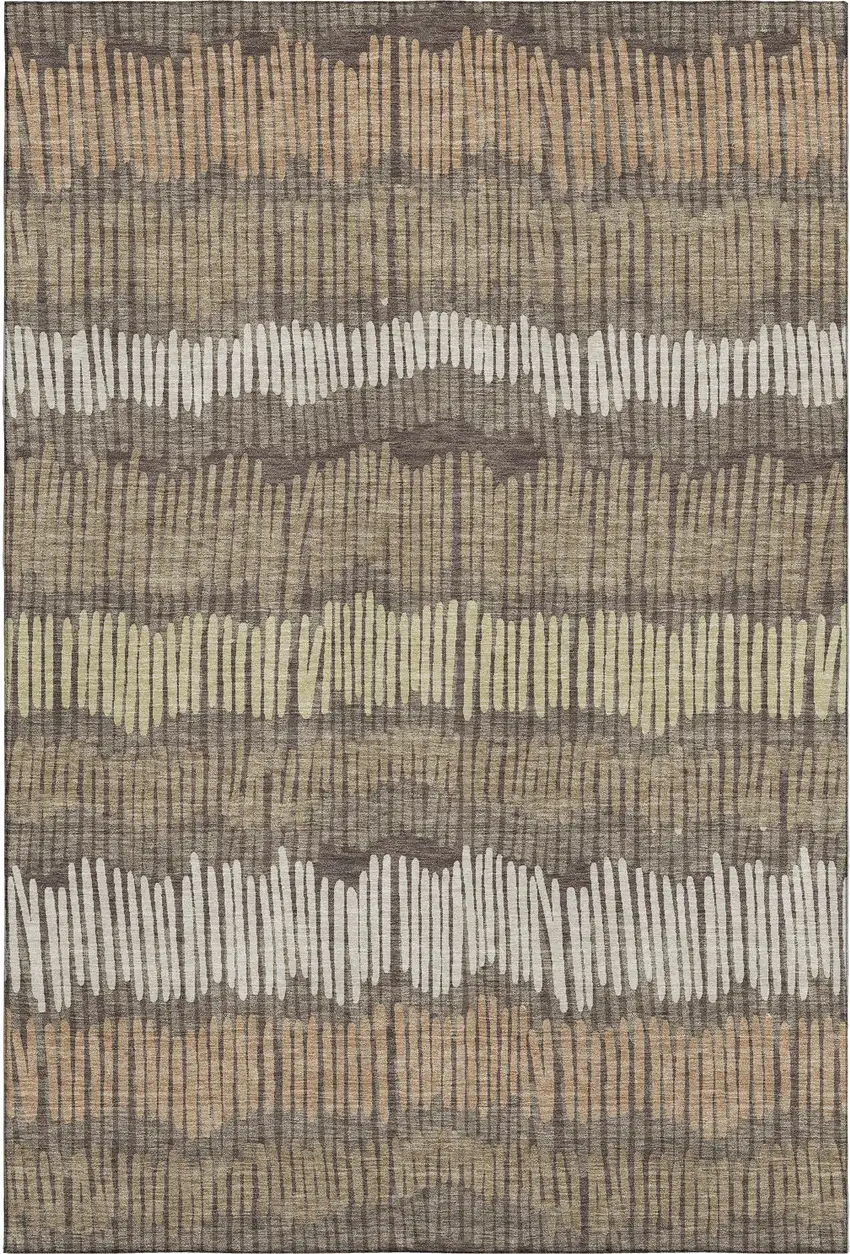 Brown Cream And Ivory Striped Washable Area Rug With UV Protection Photo 5