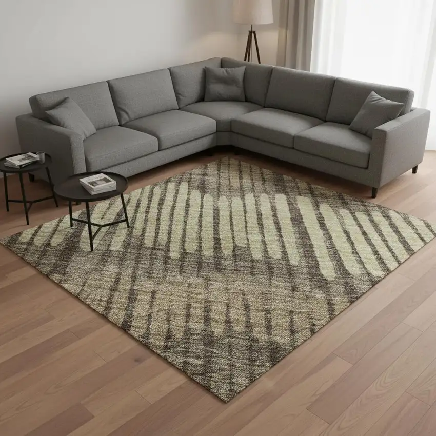 Brown Cream And Ivory Striped Washable Area Rug With UV Protection Photo 2