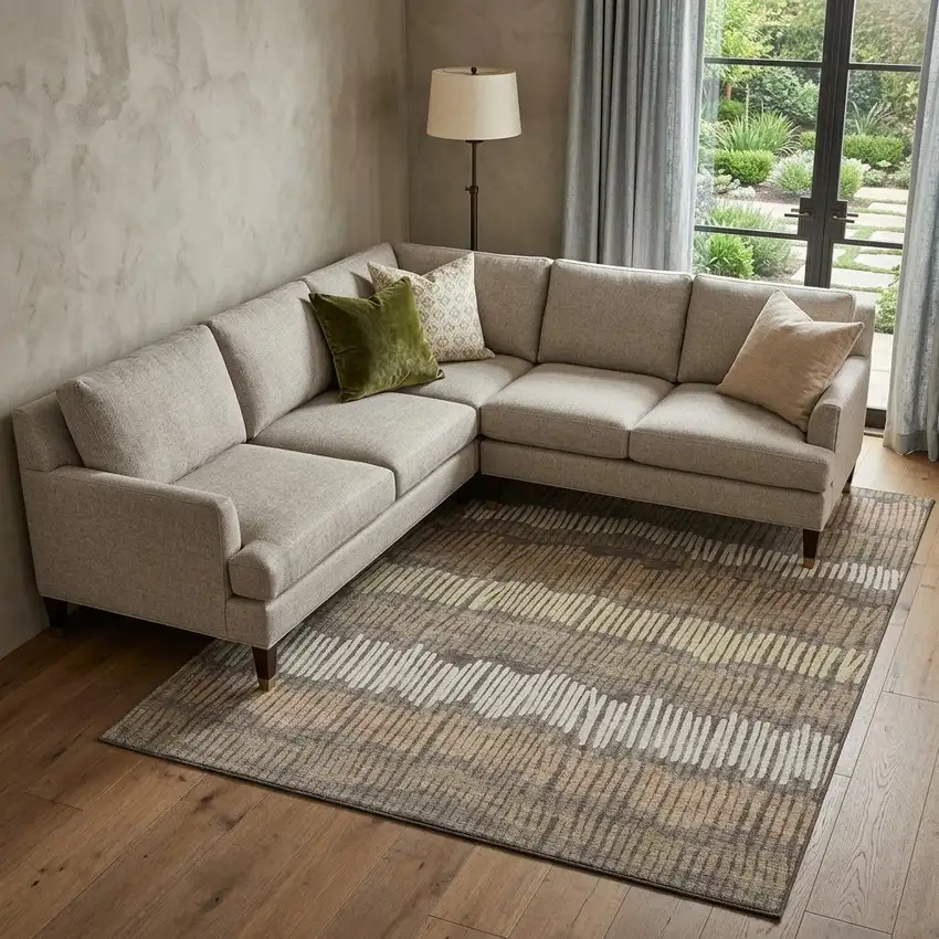 Brown Cream And Ivory Striped Washable Area Rug With UV Protection Photo 1