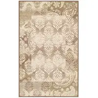 Photo of Brown Damask Power Loom Distressed Stain Resistant Area Rug