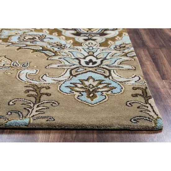 Brown Dark Brown Blue Khaki And Tan Wool Damask Hand Tufted Area Rug Photo 2