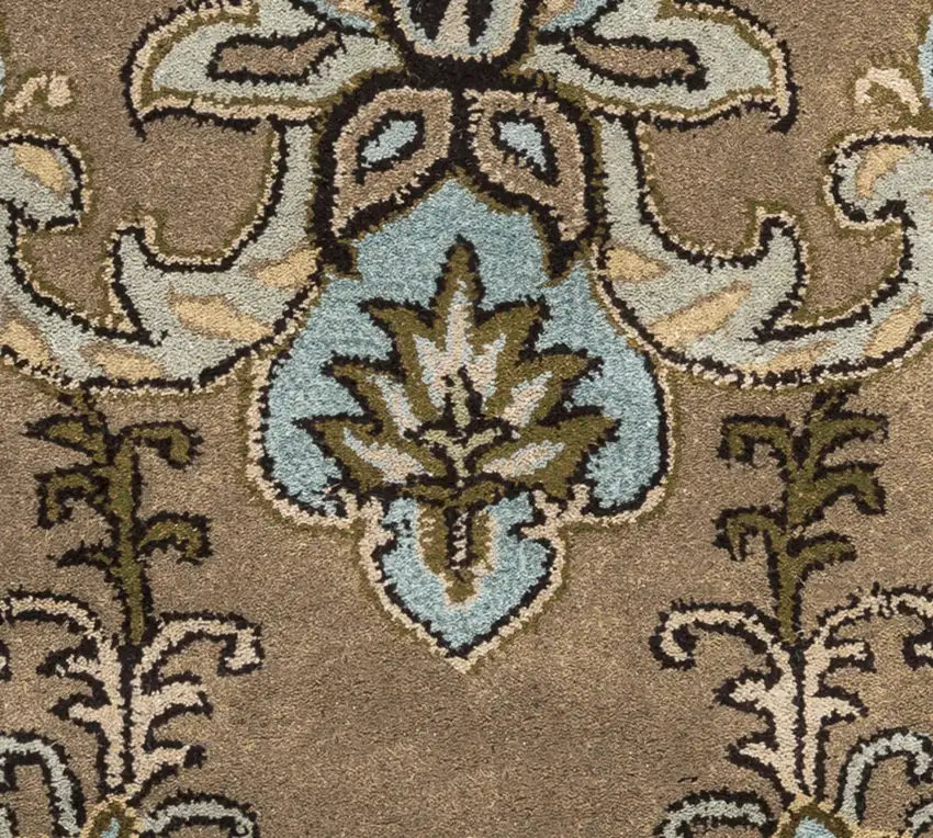 Brown Dark Brown Blue Khaki And Tan Wool Damask Hand Tufted Area Rug Photo 3