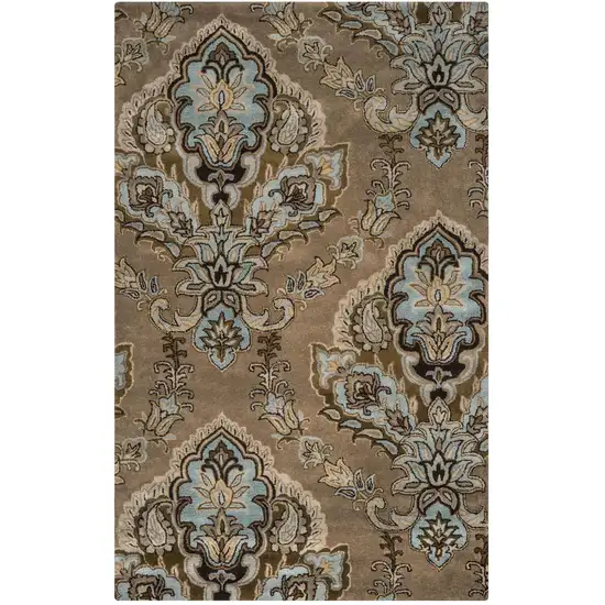 Brown Dark Brown Blue Khaki And Tan Wool Damask Hand Tufted Area Rug Photo 1