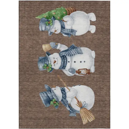 Brown Denim Blue And Ivory Snowmen Washable Indoor Outdoor Area Rug Photo 9