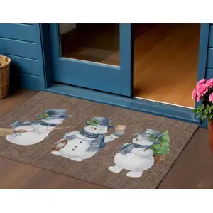 Photo of Brown Denim Blue And Ivory Botanical Leaves Washable Indoor Outdoor Area Rug