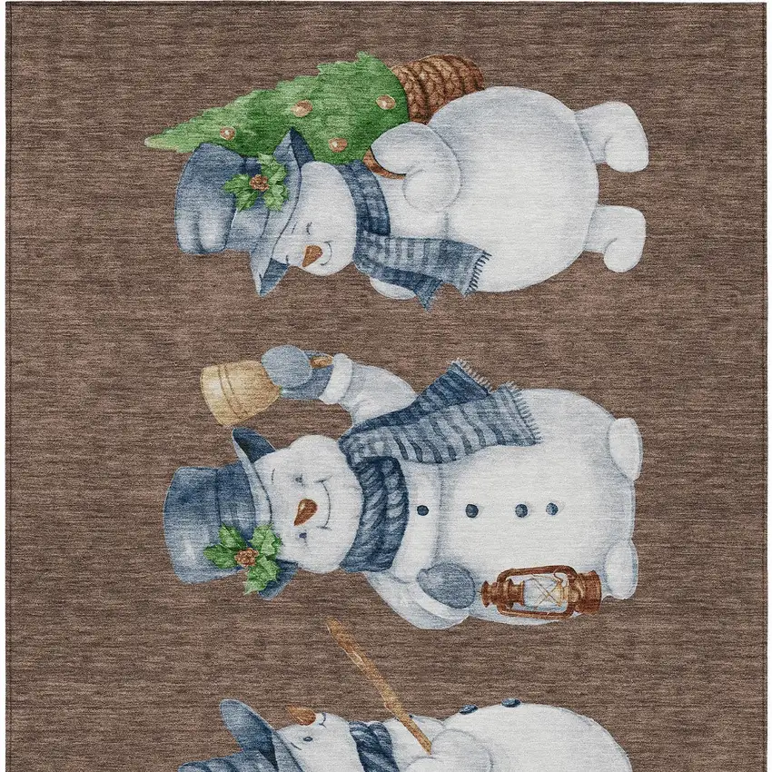 Brown Denim Blue And Ivory Botanical Leaves Washable Indoor Outdoor Area Rug Photo 9