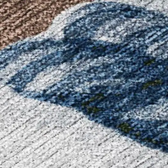 Brown Denim Blue And Ivory Botanical Leaves Washable Indoor Outdoor Area Rug Photo 3