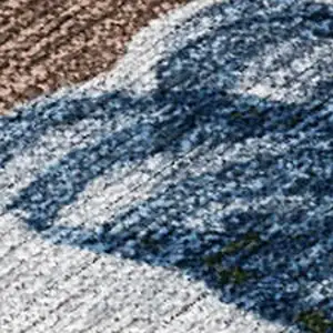 Photo of Brown Denim Blue And Ivory Botanical Leaves Washable Indoor Outdoor Area Rug