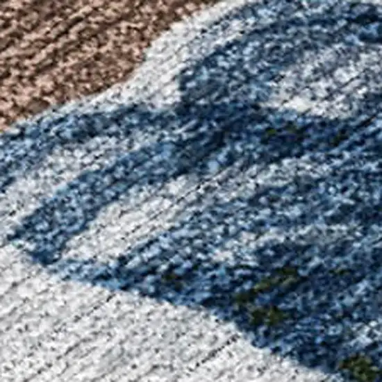 Brown Denim Blue And Ivory Botanical Leaves Washable Indoor Outdoor Area Rug Photo 1