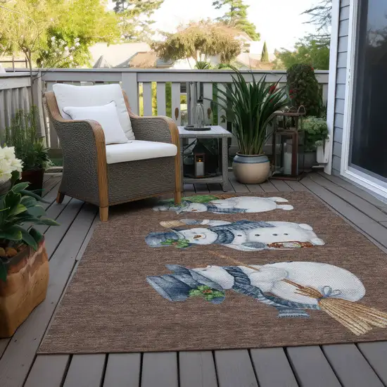 Brown Denim Blue And Ivory Botanical Leaves Washable Indoor Outdoor Area Rug Photo 7