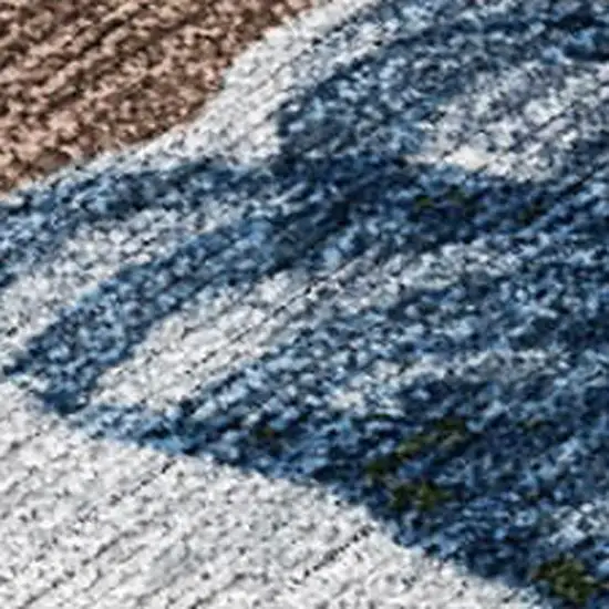 Brown Denim Blue And Ivory Botanical Leaves Washable Indoor Outdoor Area Rug Photo 1