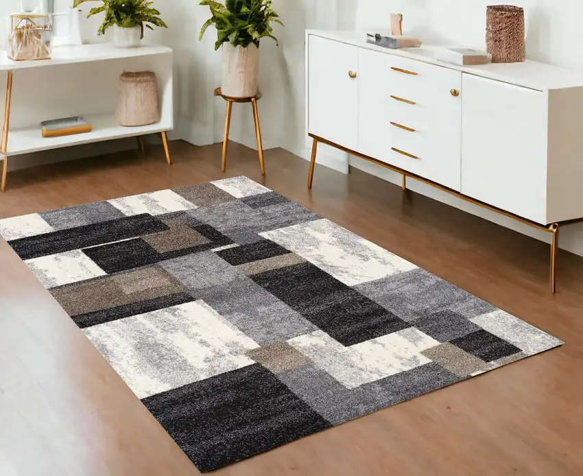 Gray Black and Brown Abstract Geometric Area Rug Photo 1